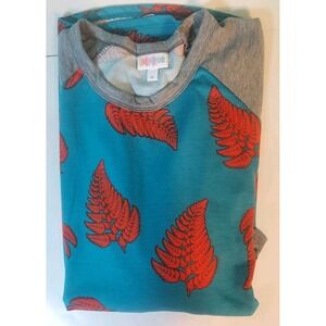 Lularoe Womens Pullover Top M All Over Leaf Print Blue/gray Long‎ Sleeve